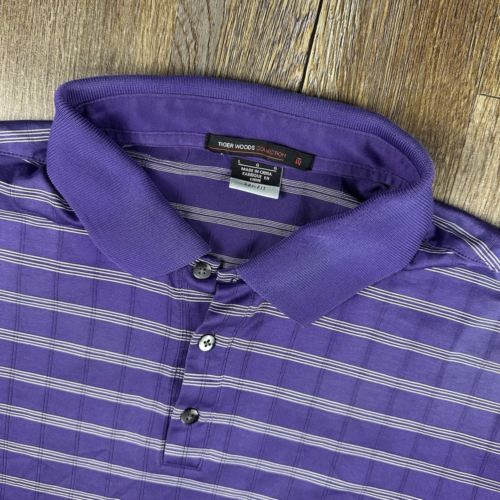 Tiger Woods Collection Dri-Fit Purple Striped Men Golf Polo Shirt Size large